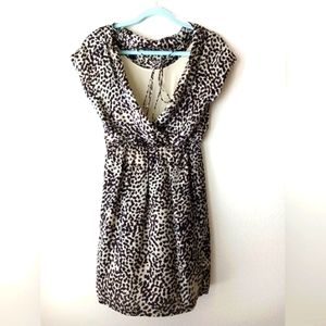 Vince Camuto Brown Black Gold Leppard Pattern Short Sleeve Maxi Dress Size 2